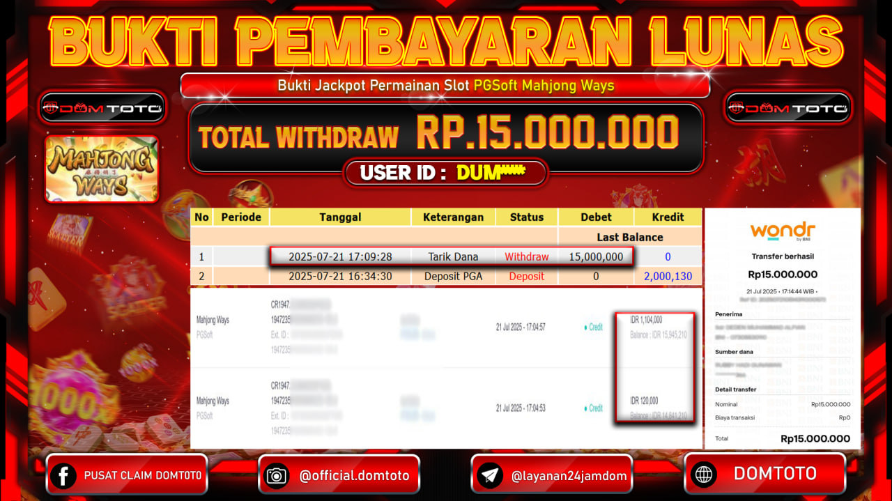 JACKPOT SLOT MAHJONG WAYS 21 JULI 2025